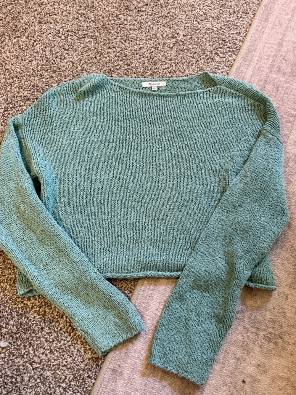 Madewell Seafoam Green Boxy Cropped Knit Sweater